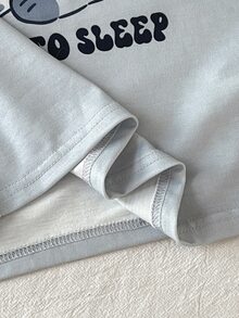 SHEIN Tween Girl Cartoon Pattern Kids Crew Neck Pullover And Loose Pants Knit Fabric Soft Comfortable Casual Pajama Set Tween Girl - Grey - View 2