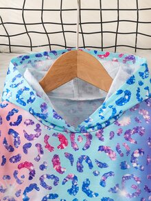 SHEIN Young Girl Shiny Rainbow Leopard Print Young Girl Casual Minimalist Short Sleeve & Shorts 2 Pieces Set Kids - Multicolor - View 7