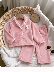 SHEIN 女嬰兔子裝飾保暖套裝 秋冬款，僅隨機發貨 - 粉色 - 查看 4