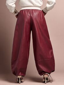 Vixey Women's Solid Color Casual Versatile Everyday Travel Long Pants - Burgundy - View 5