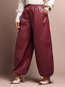 Vixey Women's Solid Color Casual Versatile Everyday Travel Long Pants - Burgundy - View 4