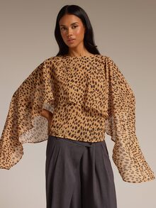 COSMINA Women's Round Neck Long Sleeve Leopard Print Beige Cover Up Shirt Coverup Summer Outfit Dinner Party Elegant - Multicolor - View 5
