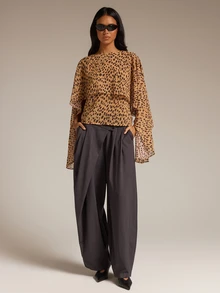 COSMINA Women's Round Neck Long Sleeve Leopard Print Beige Cover Up Shirt Coverup Summer Outfit Dinner Party Elegant - Multicolor - View 3