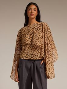 COSMINA Women's Round Neck Long Sleeve Leopard Print Beige Cover Up Shirt Coverup Summer Outfit Dinner Party Elegant - Multicolor - View 4