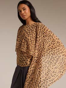 COSMINA Women's Round Neck Long Sleeve Leopard Print Beige Cover Up Shirt Coverup Summer Outfit Dinner Party Elegant - Multicolor - View 6