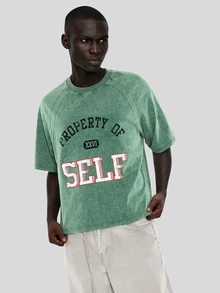 FORM&CHAOS [100% Cotton]Men's Vintage Washed Green 100% Cotton T-Shirt, Summer - Green - View 3