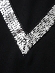 Zayélia Fall Clothes FOR WomenWomen's Patchwork Sequin V-Neck Mesh Long Sleeve Elegant Blouse - Black - View 5