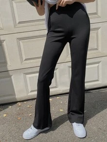 DAZY Women's Solid Color High Waist Casual Flare Leggings Fall - Black - View 6