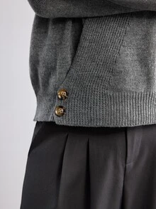 Manfinity CasualKnits Men's Solid Color Casual Versatile Daily Wear Cardigan, Old Money - Grey - View 7