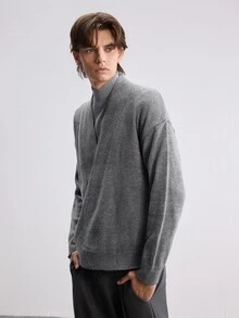 Manfinity CasualKnits Men's Solid Color Casual Versatile Daily Wear Cardigan, Old Money - Grey - View 5