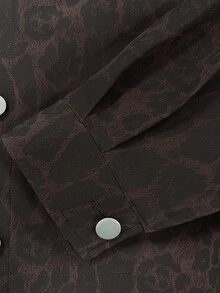 SHEIN EZwear 女款短版夾克外套 長袖休閒日常穿著 PU豹紋印花 - 棕色 - 查看 8