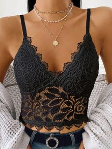 Breezaya Slim Fit V-Neck Water Soluble Lace Camisole - Black - View 4