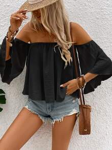 Breezaya Women Blouses Plain Casual Boho - Hitam - View 4
