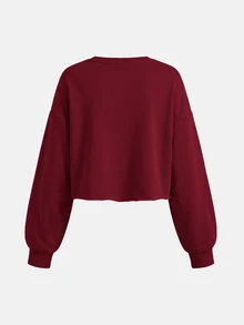 SHEIN Girlism 青少年女孩純色圓領長袖休閒寬鬆秋冬衛衣 - 酒紅色 - 查看 2