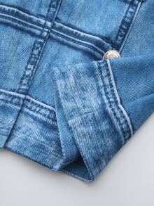 SHEIN [丹寧效果] 女款秋冬新款休閒拿破崙夾克，鈕扣裝飾復古宮廷風休閒百搭女款秋季夾克 - 藍色 - 查看 8