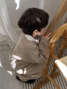DAZY Infant Boys Round Neck Solid Color Casual Jacket Set - Apricot - View 5