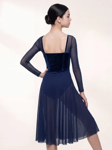 SHEIN بدلة رياضية خريفية طويلة الأكمام من الشبك بتصميم عظم السمك ضيقة للفتيات المراهقات - أزرق غامق - مشاهدة 5