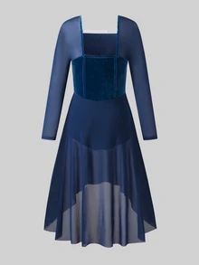 SHEIN بدلة رياضية خريفية طويلة الأكمام من الشبك بتصميم عظم السمك ضيقة للفتيات المراهقات - أزرق غامق - مشاهدة 7