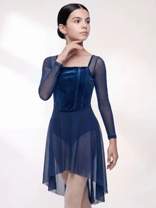 SHEIN بدلة رياضية خريفية طويلة الأكمام من الشبك بتصميم عظم السمك ضيقة للفتيات المراهقات - أزرق غامق - مشاهدة 2