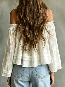 Glimmora Atasan Lengan Panjang Model Off-Shoulder Pendek - Aprikot - View 2