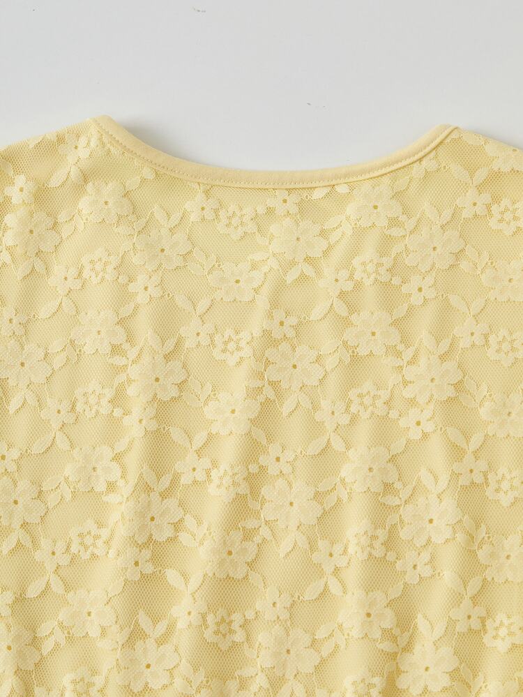 Tween Girls Sweet Style Yellow Lace A-Line Cap Sleeve Mini Dress, Lightweight For Spring, Graduation, Vacation, Outfit - Yellow - View 9