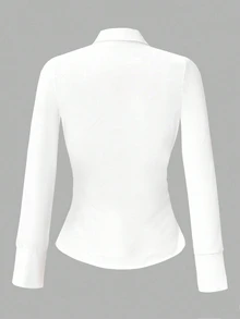 SHEIN Teen Girl Fall Bow Print Long Sleeve Single-Breasted Shirt, Holiday, Casual, Comfortable - White - View 4