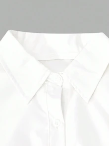 SHEIN Teen Girl Fall Bow Print Long Sleeve Single-Breasted Shirt, Holiday, Casual, Comfortable - White - View 7