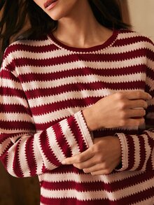 Lullawish Women's Casual Striped Long Sleeve Long Pants Pajama Set - Red - View 4