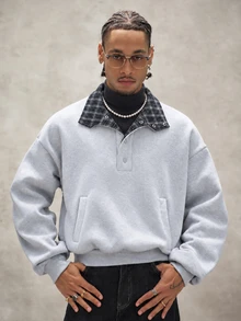 STYNVO Men's Plaid Colorblock Casual Daily Pullover Sweatshirt - Light Grey - View 3