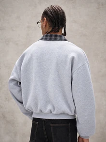 STYNVO Men's Plaid Colorblock Casual Daily Pullover Sweatshirt - Light Grey - View 2