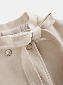 SHEIN Áo khoác ngoài casual cho bé gái tuổi teen, màu mơ, phối màu, lông giả, trang trí nơ - Màu be - Xem 3