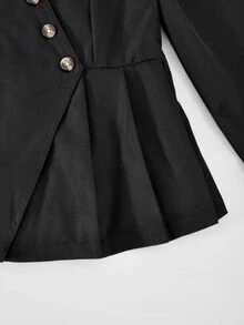 SHEIN 青少年女孩秋季套裝 2件/套 黑色正式 80年代 Katseye 復古 V領泡泡袖開襟衫 寬腿褲套裝 優雅秋季校園穿搭 - 黑色 - 查看 6