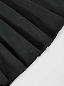 SHEIN 青少年女孩秋季套裝 2件/套 黑色正式 80年代 Katseye 復古 V領泡泡袖開襟衫 寬腿褲套裝 優雅秋季校園穿搭 - 黑色 - 查看 9