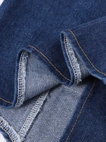 SHEIN Tween Girls Spring Summer Casual Denim Vest Top And High Waist Wide Leg Jeans 2 Piece Set Vintage Button Up V Neck Preppy Modern Matching Clothing - Dark Wash - View 4