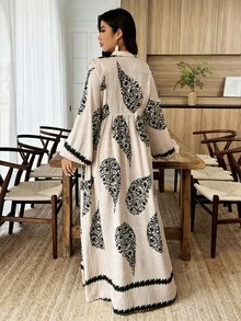 Weeklong Apricot Plus-Size Maxi Dress - Blue Paisley Bohemian Print, Long-Sleeve Multi-Layer Paneled, Women's Spring & Summer Dress Fall/Winter - Multicolor - View 2
