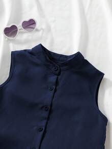 SHEIN 青少年女孩 2件/套夏季服裝套裝 萬聖節聖誕節 純色職業校園風 海軍藍 度假穿搭 - 藏蓝色 - 查看 6