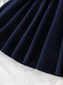 SHEIN 青少年女孩 2件/套夏季服裝套裝 萬聖節聖誕節 純色職業校園風 海軍藍 度假穿搭 - 藏蓝色 - 查看 8