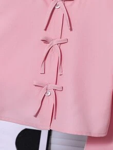 SHEIN Tween Girls 2pcs/Set Dusty Pink Mesh Embroidered Butterfly Puff Sleeve Blouse,Bow Decor & Straight Leg Pants,Summer Casual Country Y2K Concert Outfit - Pink - View 7