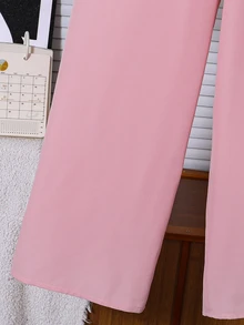SHEIN Tween Girls 2pcs/Set Dusty Pink Mesh Embroidered Butterfly Puff Sleeve Blouse,Bow Decor & Straight Leg Pants,Summer Casual Country Y2K Concert Outfit - Pink - View 9