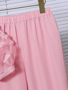 SHEIN Tween Girls 2pcs/Set Dusty Pink Mesh Embroidered Butterfly Puff Sleeve Blouse,Bow Decor & Straight Leg Pants,Summer Casual Country Y2K Concert Outfit - Pink - View 10