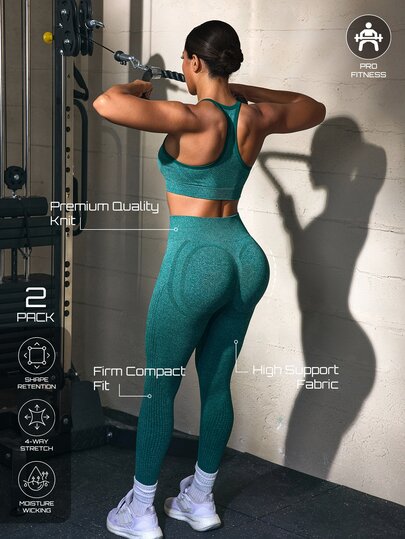 Solea Cove Women's Sports Set, Racerback High Support Push-Up Back-Shaping Sports Bra + High Waist Butt-Lifting Tight Yoga Leggings 2 Pieces Set