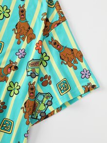 SCOOBY-DOO X SHEIN 大尺碼卡通印花條紋圓領睡裙 - 彩色 - 查看 3
