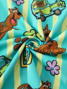 SCOOBY-DOO X SHEIN 大尺碼卡通印花條紋圓領睡裙 - 彩色 - 查看 4