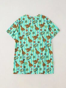 SCOOBY-DOO X SHEIN 大尺碼卡通印花條紋圓領睡裙 - 彩色 - 查看 2