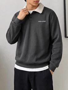 SWAVVY 男士針織休閒寬鬆長袖衛衣，時尚且適合年輕人，秋冬款，情侶穿搭 - 深灰色 - 查看 4