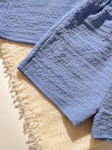 Cozy Pixies Baby Girl Summer Soft & Comfortable Ruffled Short Sleeve Top & Elastic Waist Shorts 2pcs Casual Holiday Outfit - Blue - View 3