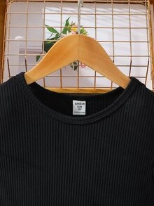 SHEIN 青少年女孩简约印花腰带装饰连衣裙，假日，夏季，旅行 - 黑色 - 查看 7