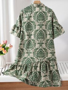 SHEIN Đầm mini cổ sơ mi màu xanh sage cho bé gái tween, phong cách boho thanh lịch mùa hè, phù hợp tiệc trà, du lịch, mặc thường ngày, lễ tốt nghiệp, outfit mùa thu - Nhiều màu - Xem 3