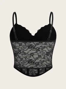 SHEIN ICON Plus Lace Black Corset Cami Top, Summer - Black - View 11