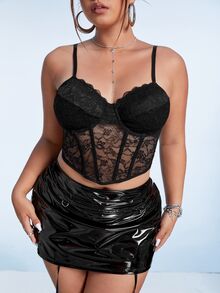 SHEIN ICON Plus Lace Black Corset Cami Top, Summer - Black - View 4